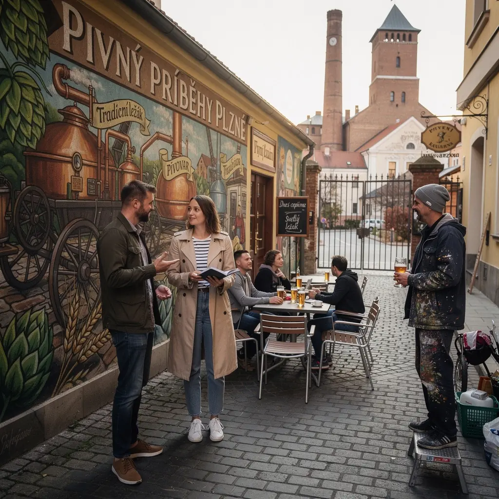 Skupina turistů obdivující architekturu a místní tradice během procházky.