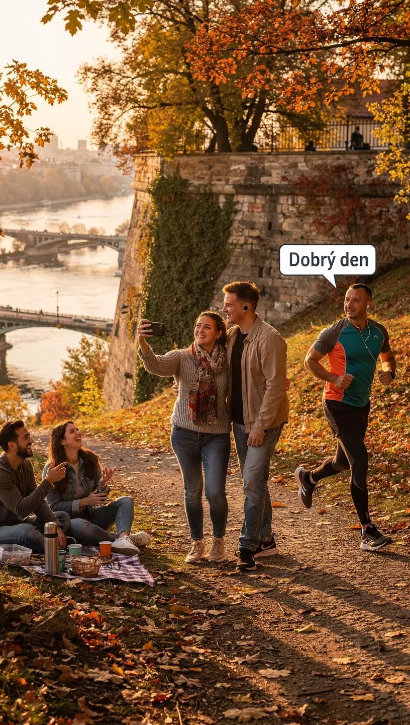 Místní obyvatelé v tradičních krojích vítající návštěvníky s úsměvem.